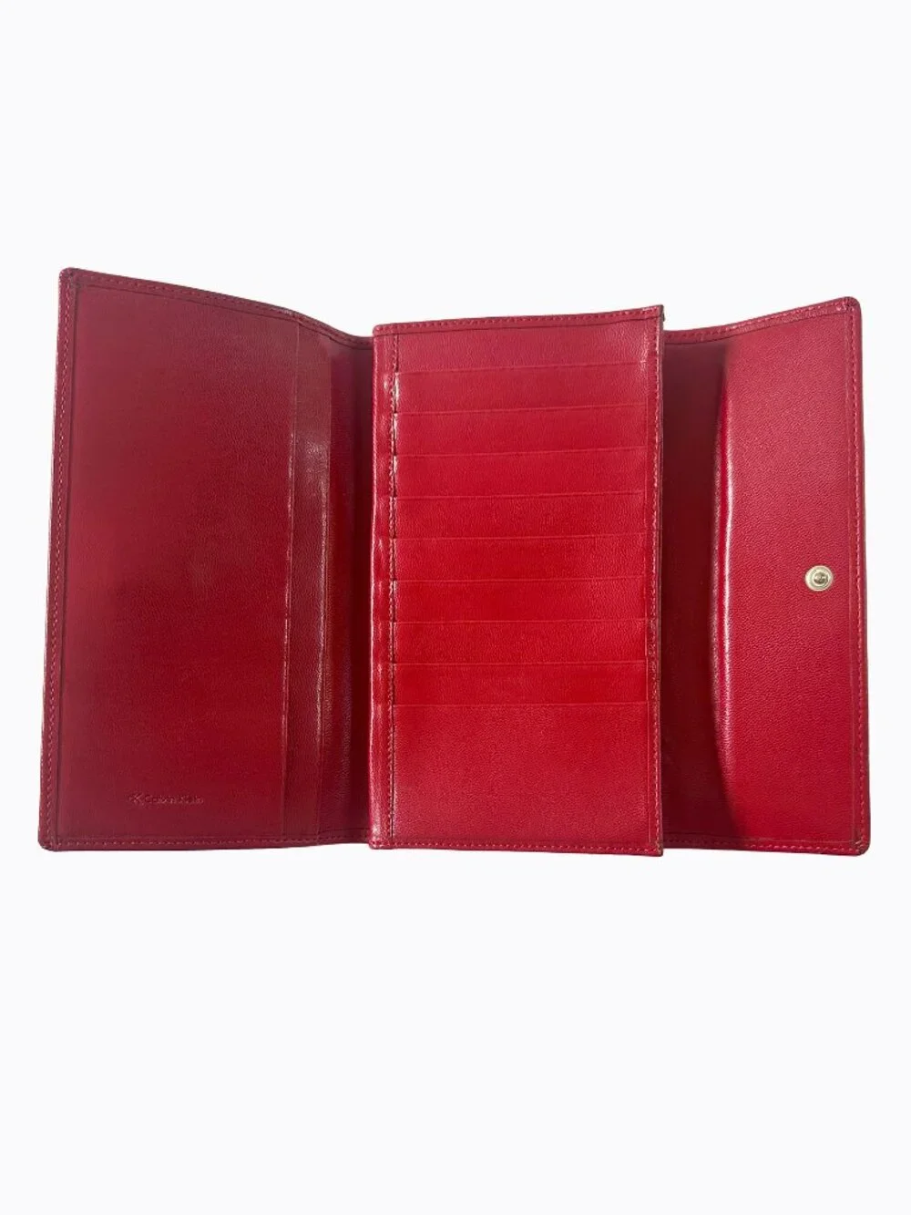 Vintage Calvin Klein Red Leather Continental Flap Wallet Made in Spain Rare Y2K
